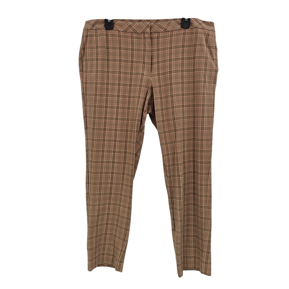 J Jill Premium Bi-Stretch Pants Women 16‎ Brown Plaid Slim Trousers Stretch Work